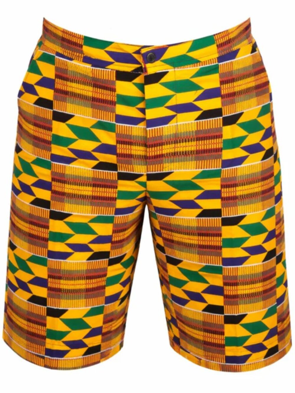 Men’s Kente Print Ankara Shorts – Yellow African Patchwork Tailored Shorts